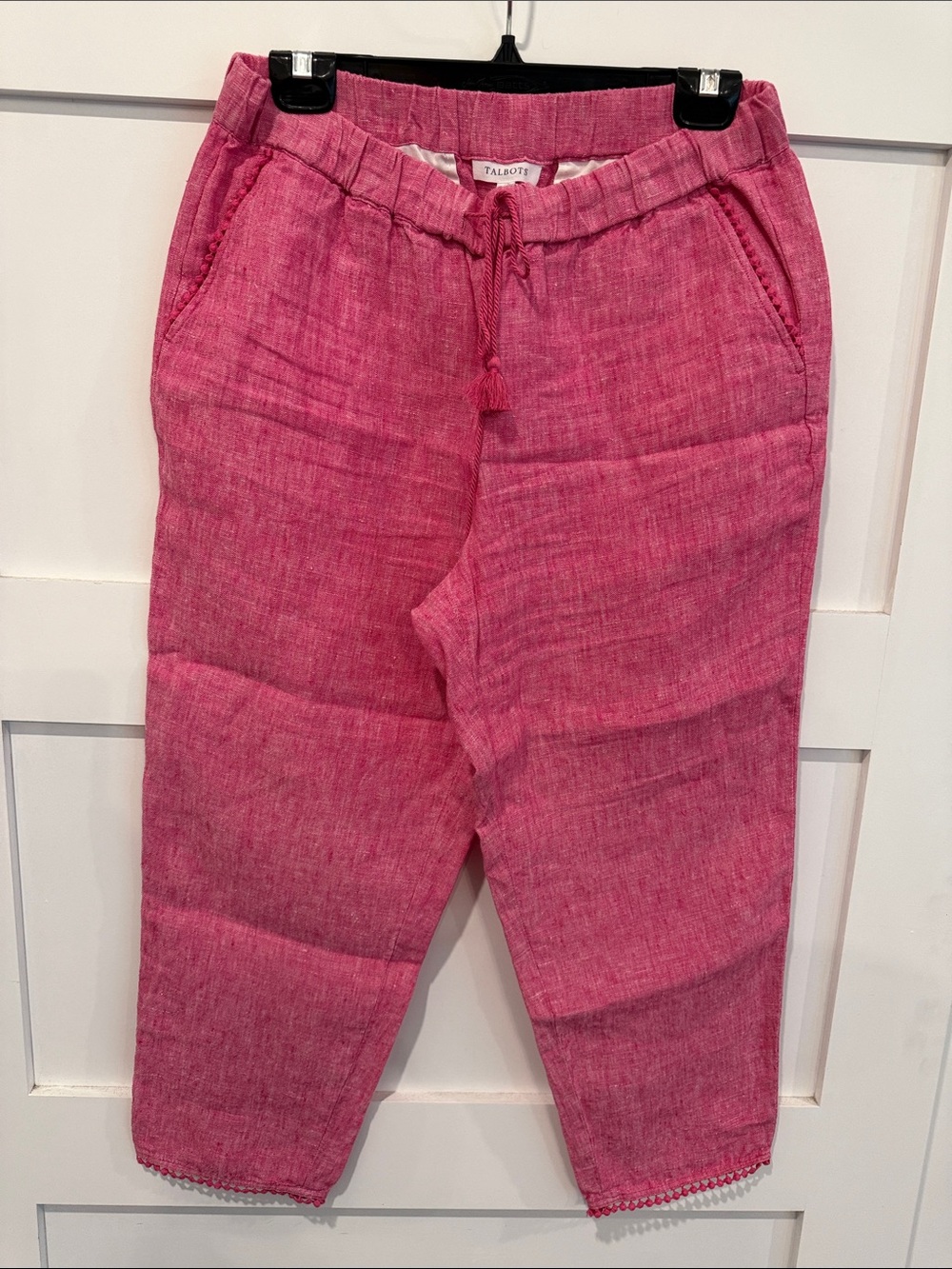 Talbots Hot Pink Linen-Blend Drawstring Cropped Pants